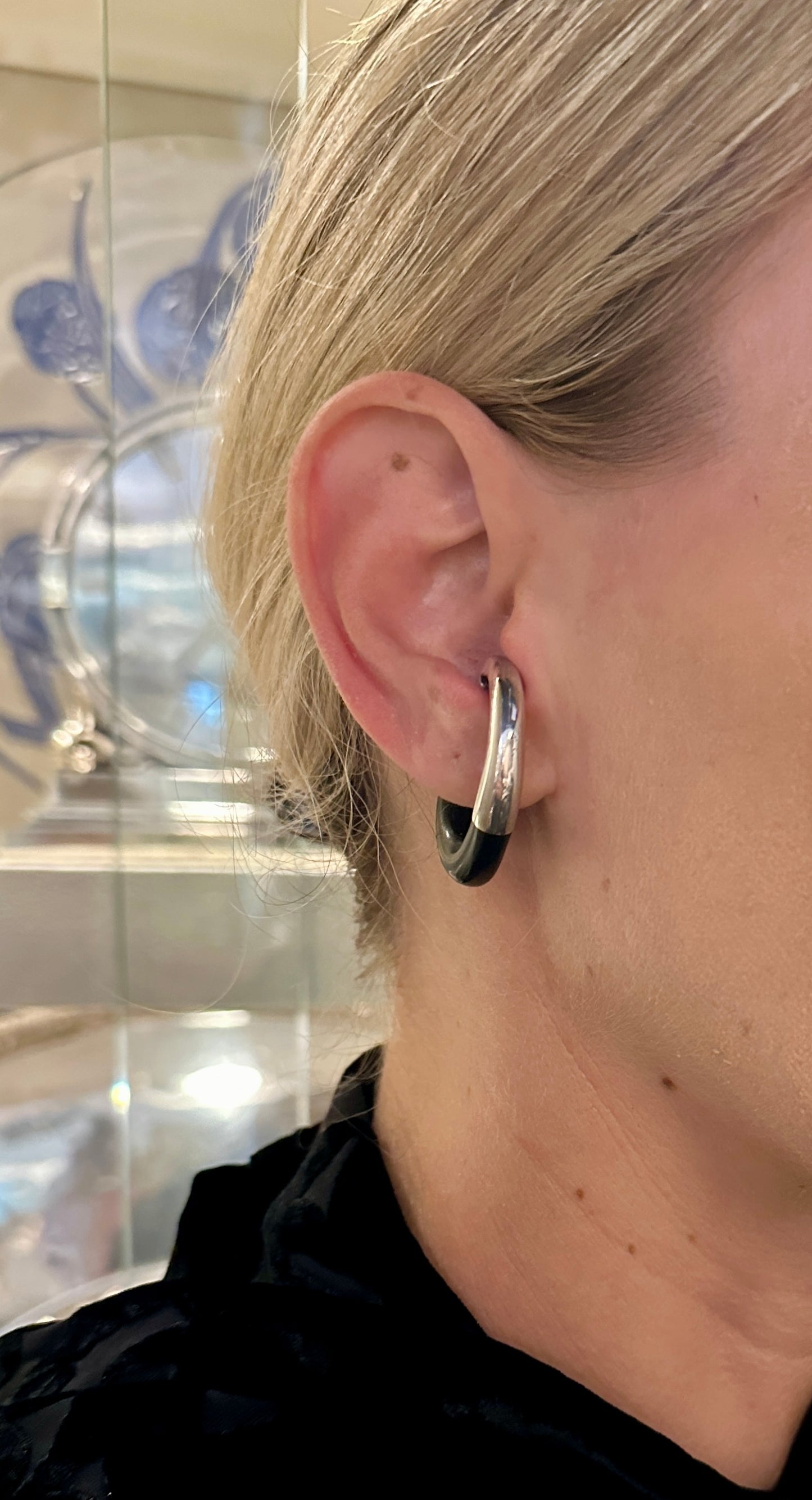 Estate Andreas Mikkelsen Sterling Silver and Ebony Ear Cuffs