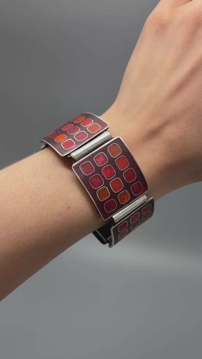 Estate German Polychrome Matte Enamel & Sterling Silver Large Link Bracelet No 12