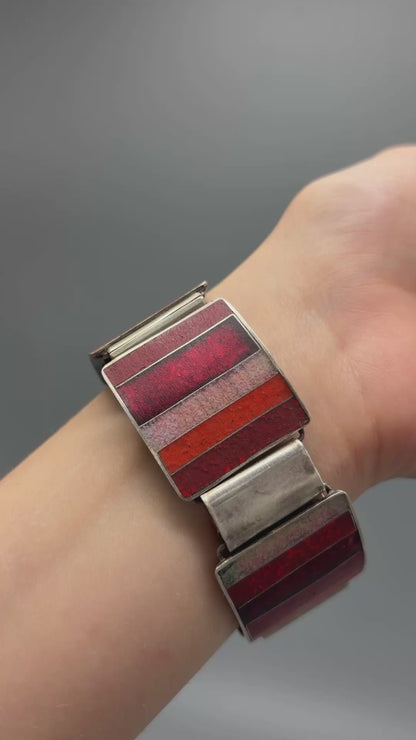 Estate German Polychrome Matte Enamel & Sterling Silver Large Link Bracelet No 19