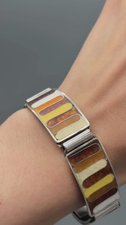 Estate German Polychrome Matte Enamel & Sterling Silver Small Link Bracelet No 4