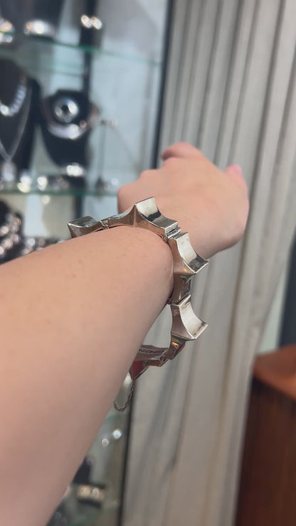 Estate Sterling Silver Taxco Modernist "Tread" Segment Hinged Bracelet