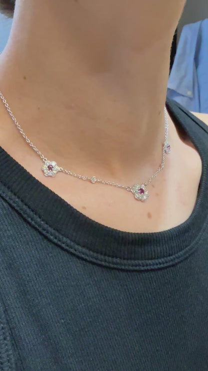 Hammerman Brothers Spring Flowers Diamond and Ruby Necklace in 18k White Gold