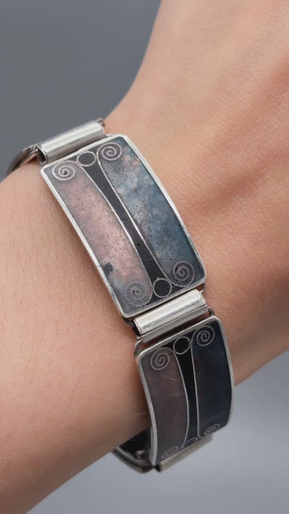 Estate German Polychrome Matte Enamel & Sterling Silver Small Link Bracelet No 2