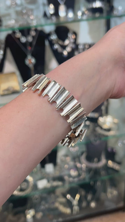 Estate Taxco Sterling Silver Modernist Bracelet with Concave Segments