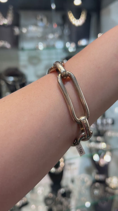 Estate Sterling Silver French Oblong-Link Bracelet