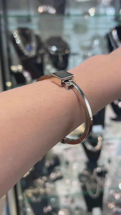 Estate Sterling Silver Geometric Hinged Bangle by Gucci