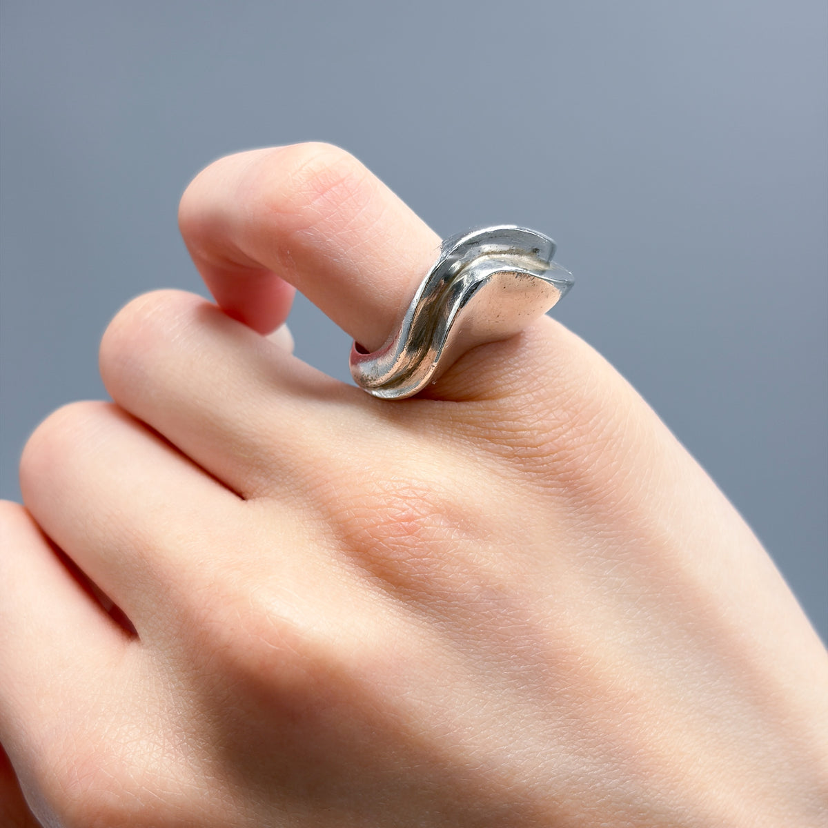 Estate Sterling Silver Stacked Wave Ring by Puig Doria