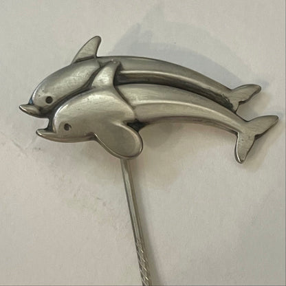 Estate Georg Jensen Sterling Dolphin Silver Stick Pin by Harold Nielsen, Design No. 129