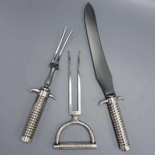 Georg Jensen Large Sterling Silver Bernadotte Steel Carving Set