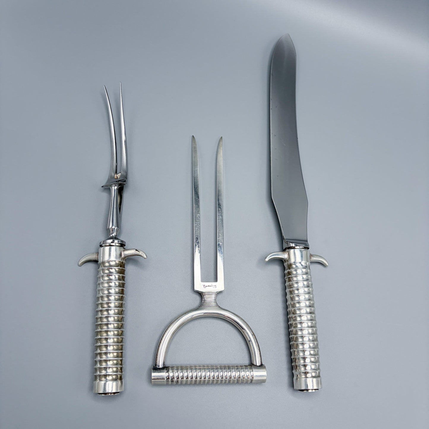 Georg Jensen Large Sterling Silver Bernadotte Steel Carving Set