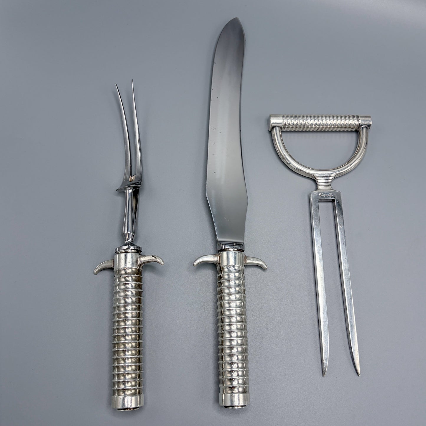 Georg Jensen Large Sterling Silver Bernadotte Steel Carving Set