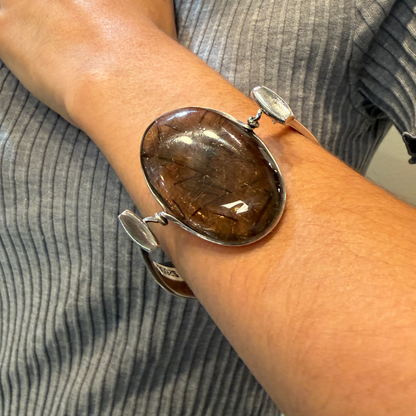 Vintage Georg Jensen Sterling Silver Smokey Rutilated Quartz Bangle No 203 by Vivianna Torun