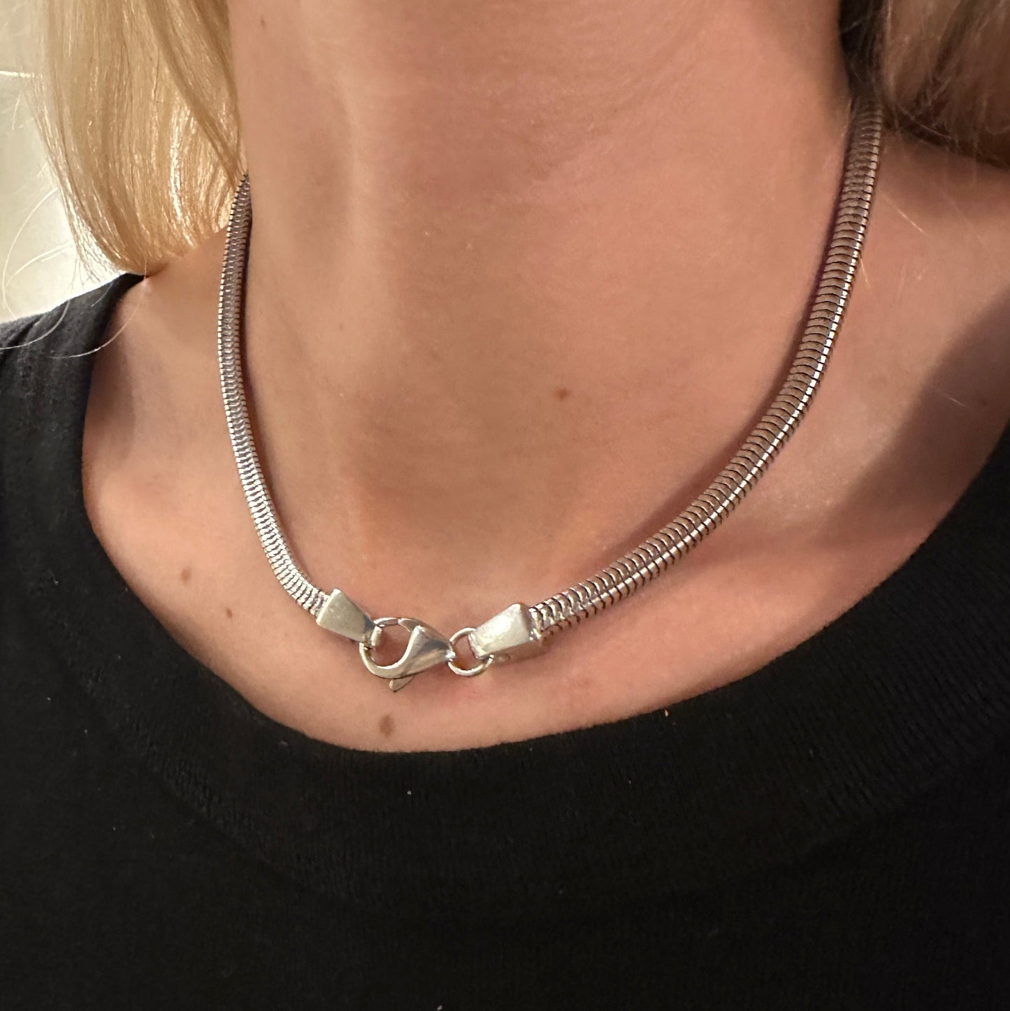 Estate Italian Sterling Silver Snake Chain Necklace with Unique Clasp