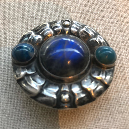 Georg Jensen 826 Silver Antique Brooch No.49. with Labradorite Stone