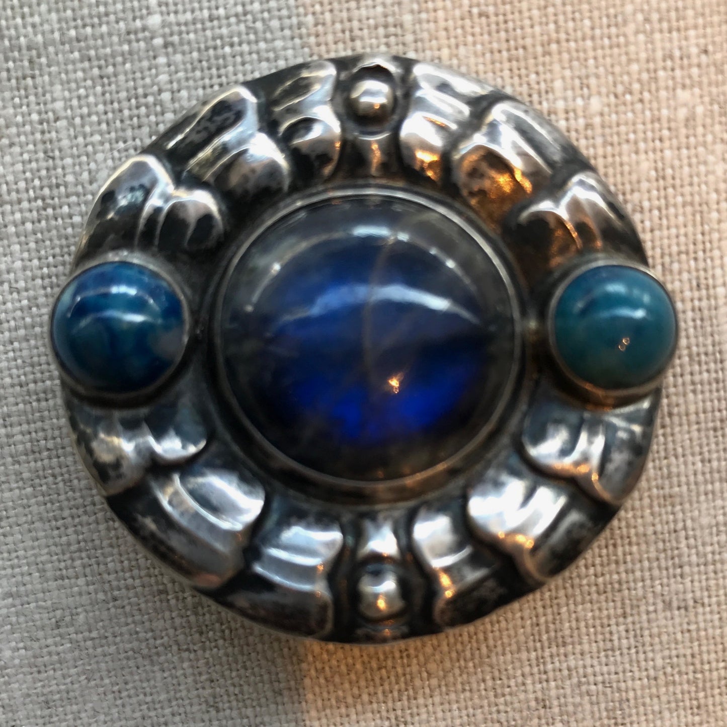 Georg Jensen 826 Silver Antique Brooch No.49. with Labradorite Stone