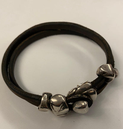 Georg Jensen Sterling and Leather Bracelet by Anette Kraen