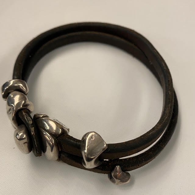 Georg Jensen Sterling and Leather Bracelet by Anette Kraen