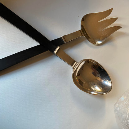 Pr of Extra Lrg Allan Adler Sterling Silver Salad Servers with Ebony Handles