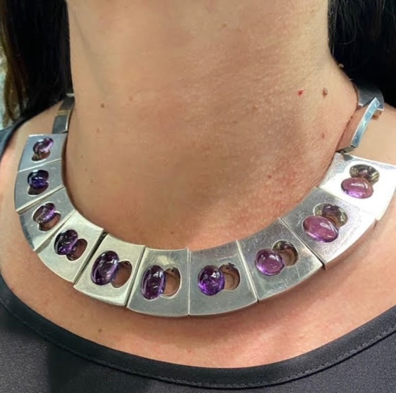 Estate Antonio Pineda Silver and Amethyst Collar Necklace